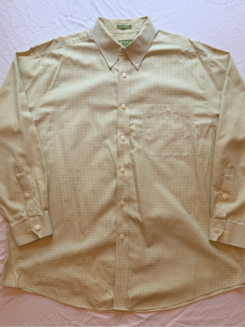 Orvis Classic Men's Button-Down Shirt in Light Green Check, Size XL